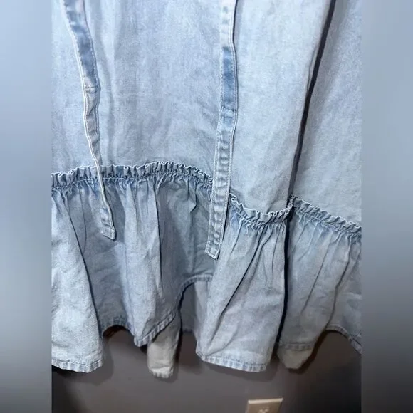 Elan Women’s Sienna Ruffle Mini Dress Blue Wash Ruffle feminine BOHO SMALL NWT - Picture 8 of 13